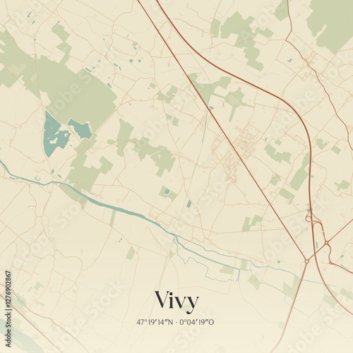 Vintage map of Vivy, France.