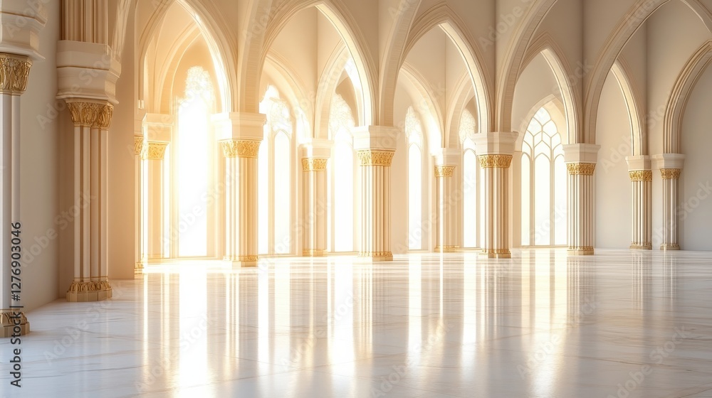Obraz premium Ethereal Interior of a Grand Cathedral with Soft Sunlight Streaming