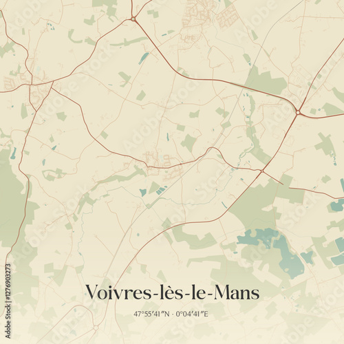 Vintage map of Voivres-lès-le-Mans, France.