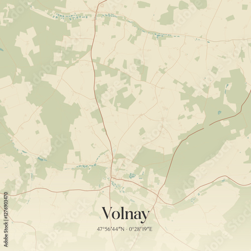 Vintage map of Volnay, France.
