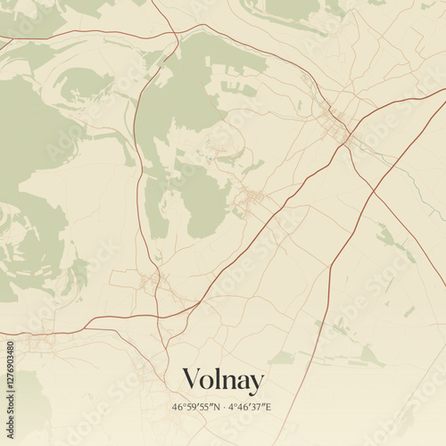 Vintage map of Volnay, France.