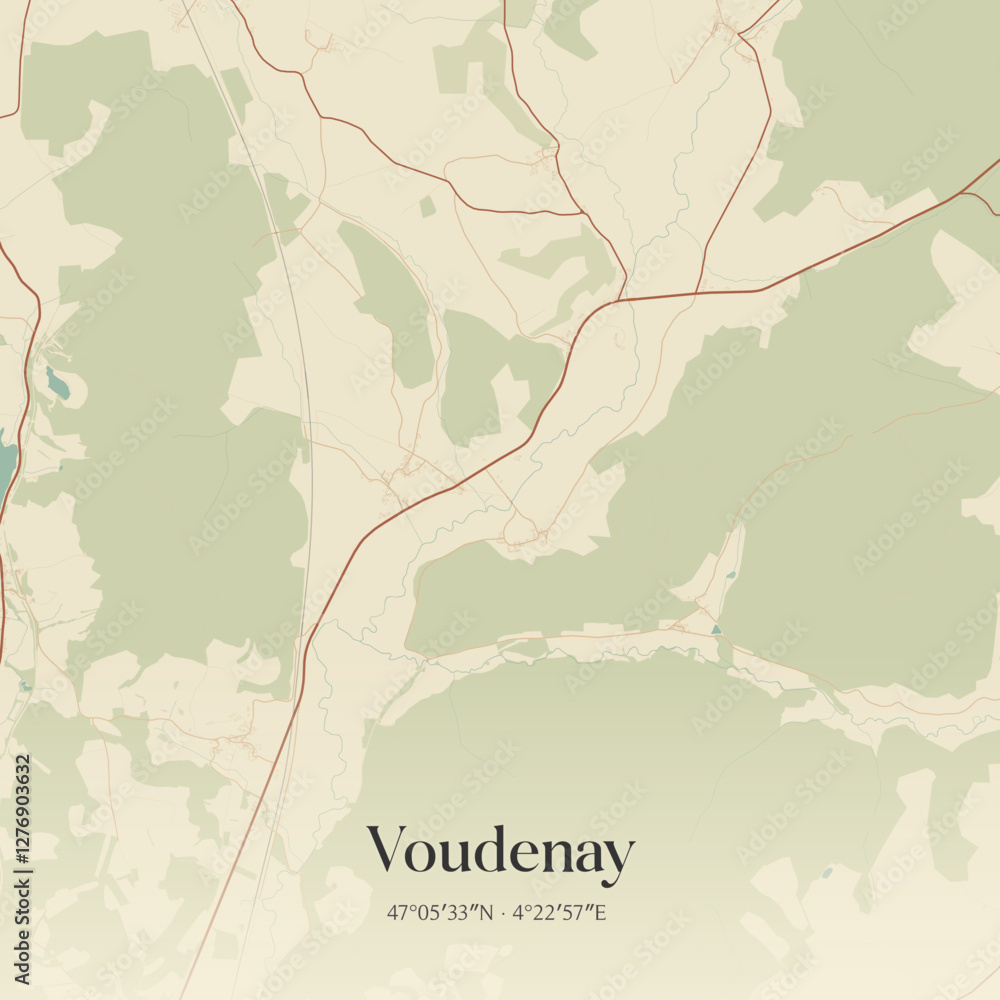 Obraz premium Vintage map of Voudenay, France.