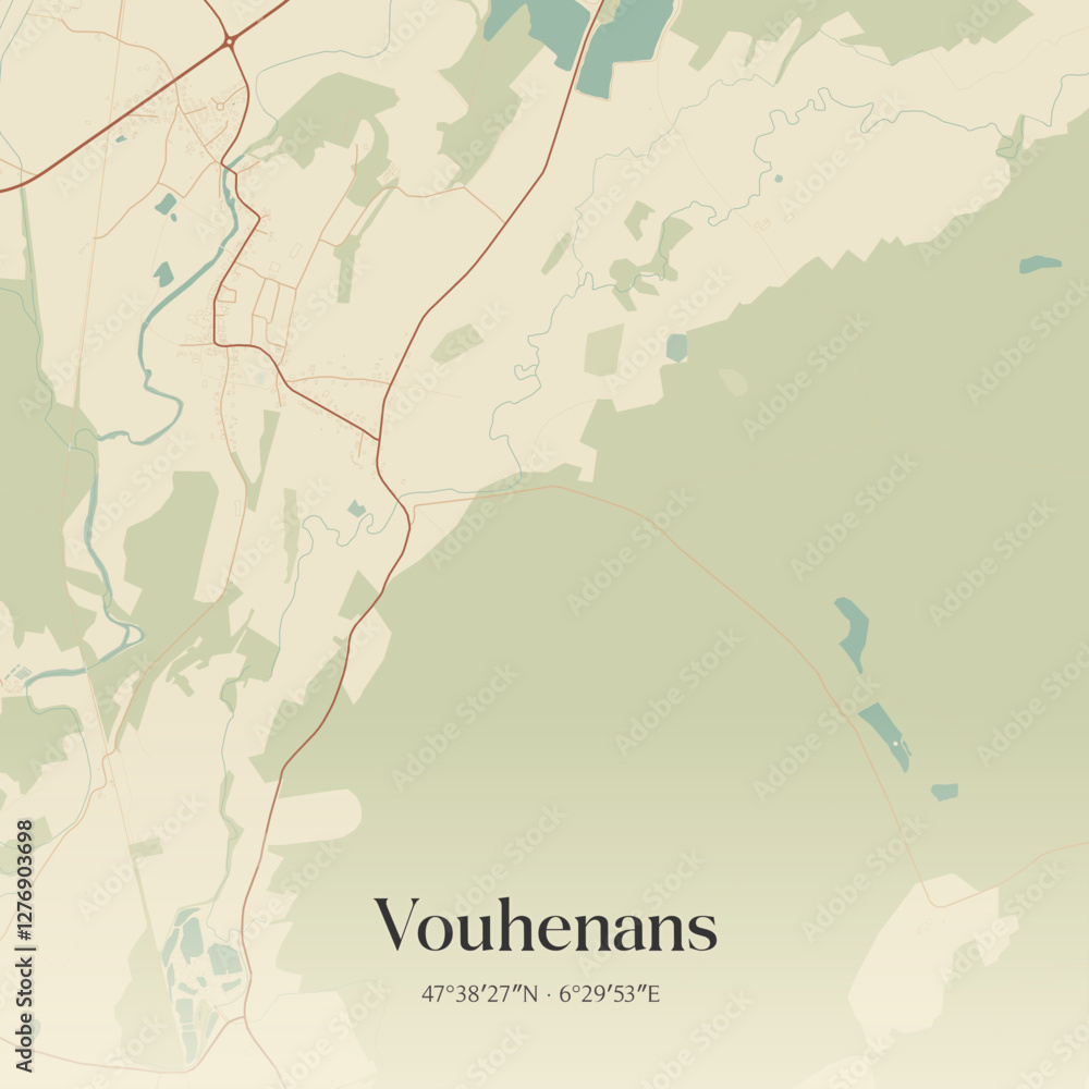 Fototapeta premium Vintage map of Vouhenans, France.