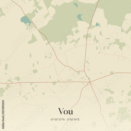 Vintage map of Vou, France.
