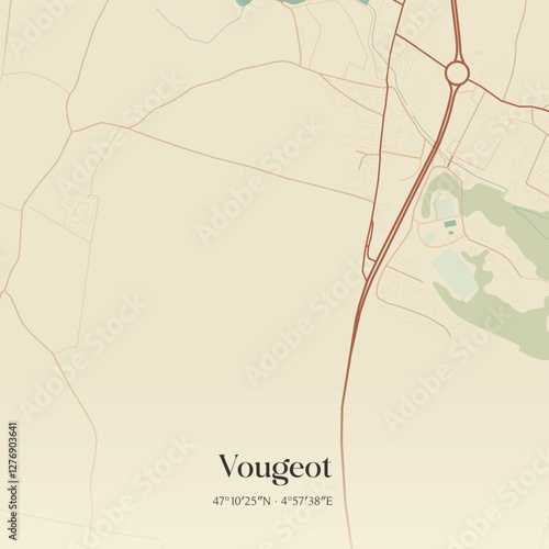 Vintage map of Vougeot, France.