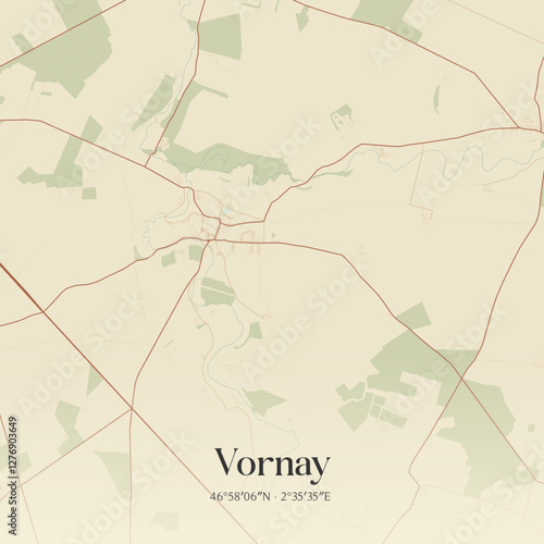 Vintage map of Vornay, France.