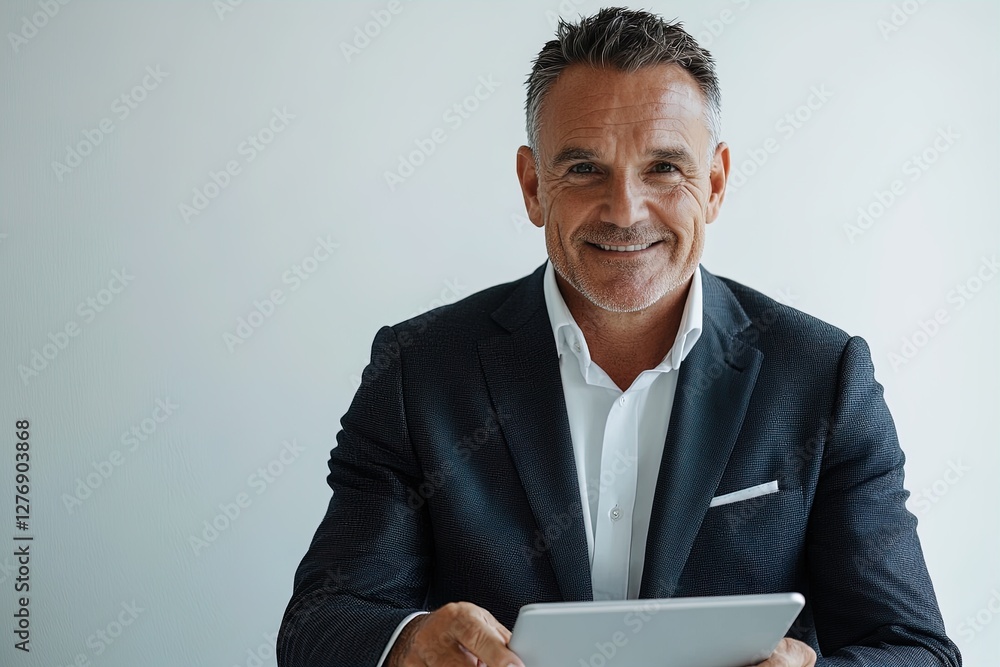Business professional engages with a tablet in a modern office setting during a workday Business professional engages with a tablet in a modern office setting during a workday