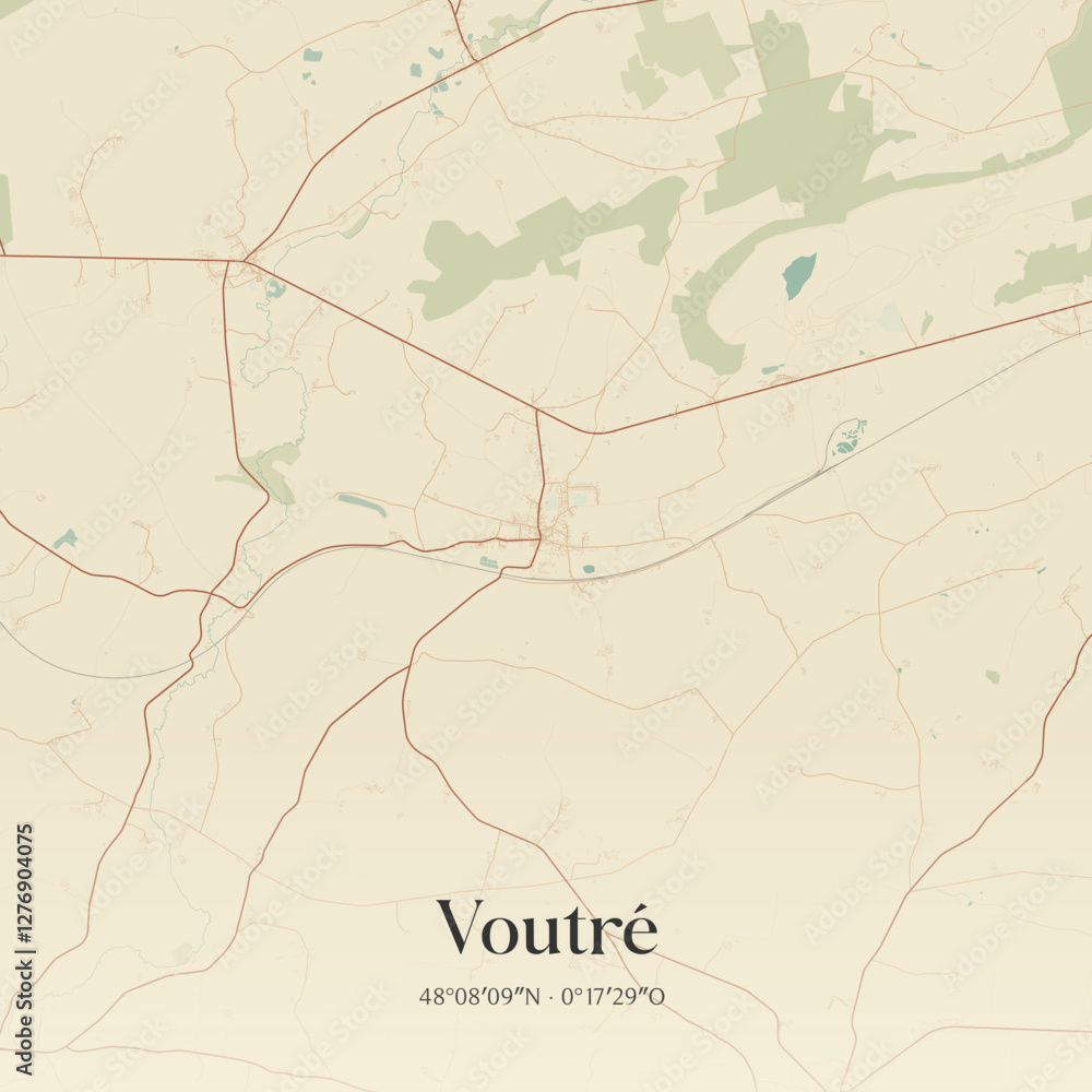 Fototapeta premium Vintage map of Voutré, France.