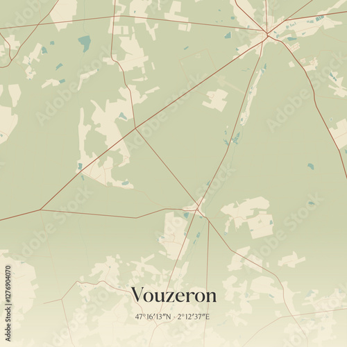 Vintage map of Vouzeron, France.