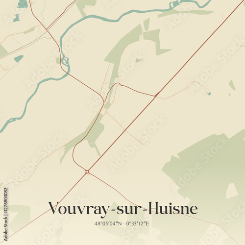 Vintage map of Vouvray-sur-Huisne, France.
