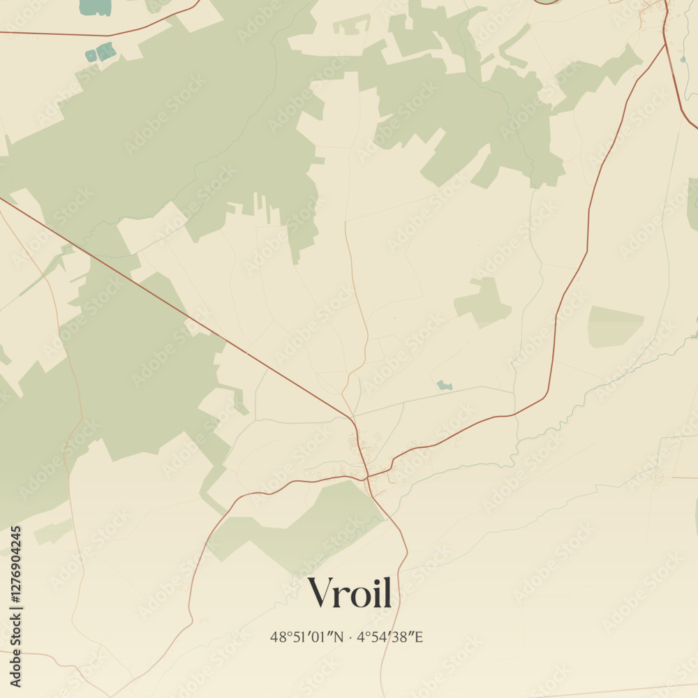 Fototapeta premium Vintage map of Vroil, France.