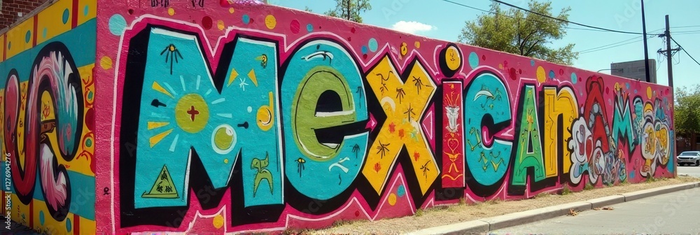 Fototapeta premium Colorful mexican street art mural on urban wall in daylight