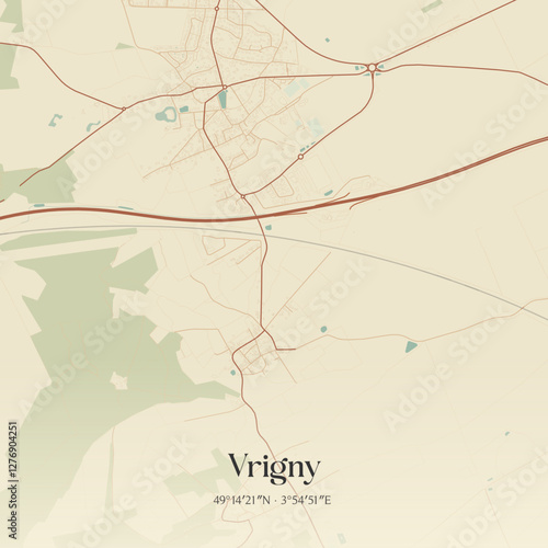 Vintage map of Vrigny, France.