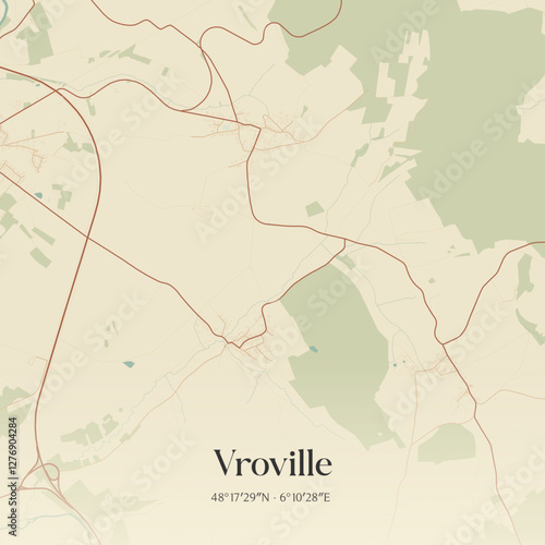 Vintage map of Vroville, France.