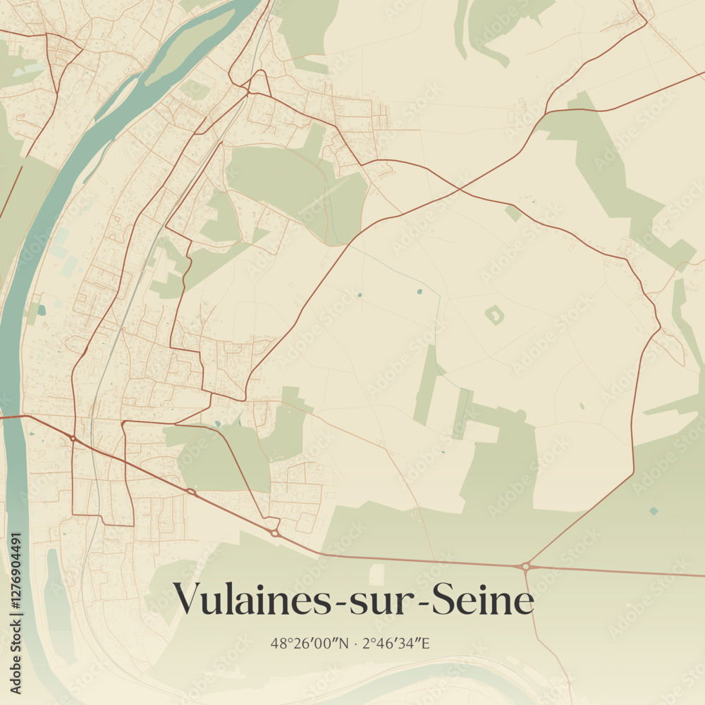 Naklejka premium Vintage map of Vulaines-sur-Seine, France.