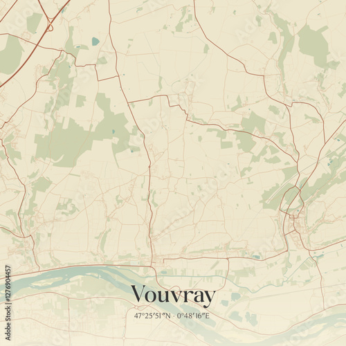 Vintage map of Vouvray, France.