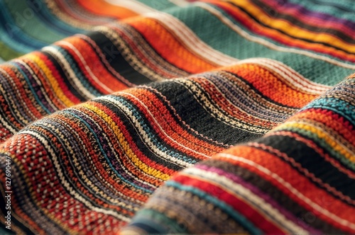 Colorful traditional textile with vibrant stripes and intricate patterns