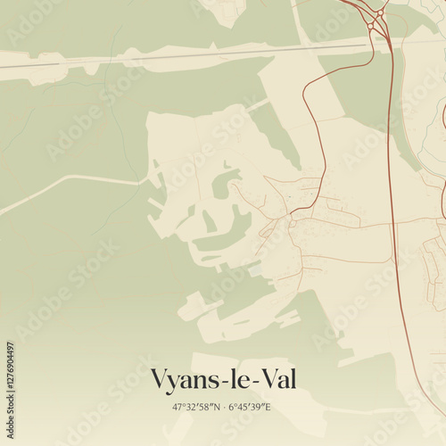 Vintage map of Vyans-le-Val, France.