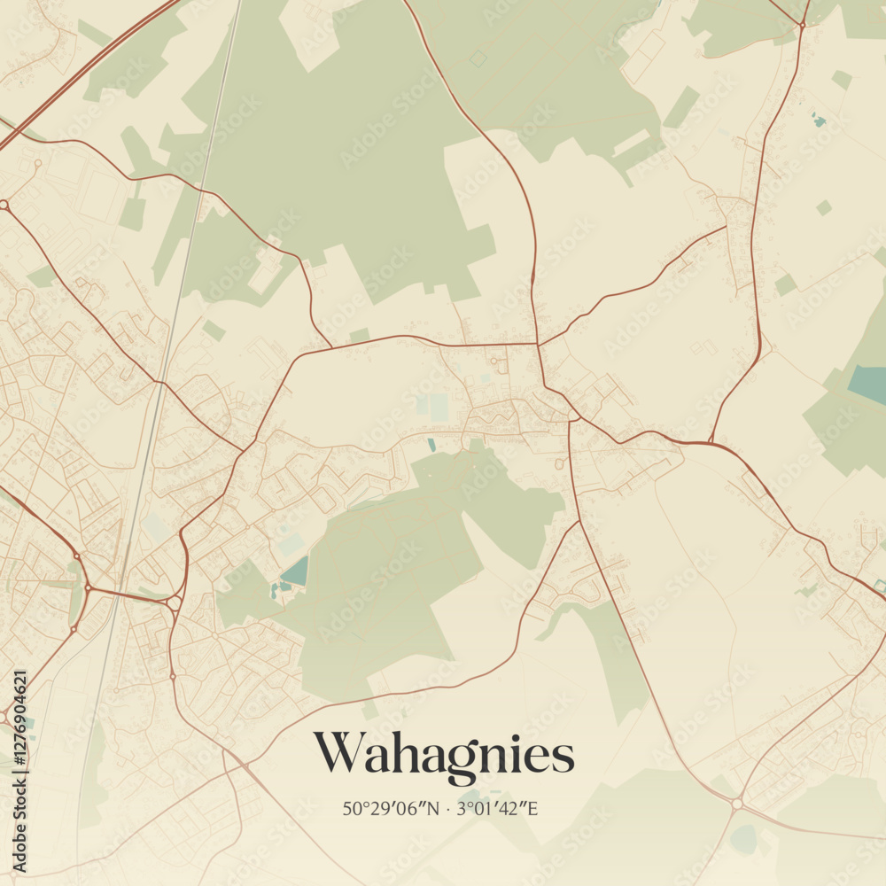 Fototapeta premium Vintage map of Wahagnies, France.