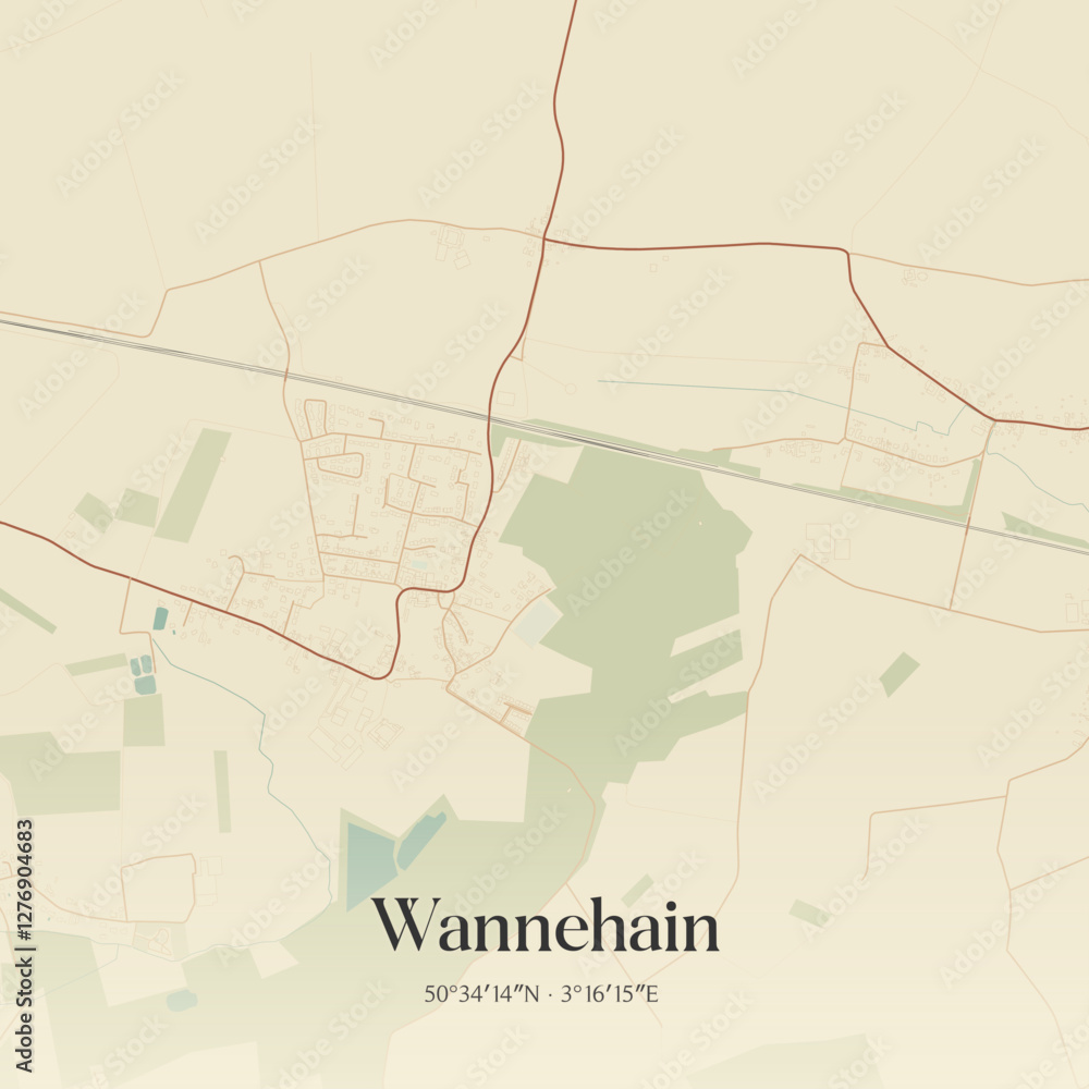 Fototapeta premium Vintage map of Wannehain, France.