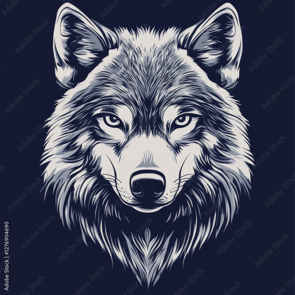 Naklejka premium Arctic Wolf Portrait: An illustrated arctic wolf, its piercing gaze and detailed fur texture captivate, conveying a sense of wilderness and untamed beauty.