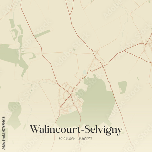 Vintage map of Walincourt-Selvigny, France.