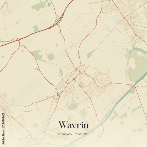 Vintage map of Wavrin, France.