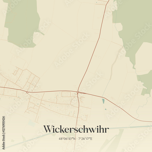 Vintage map of Wickerschwihr, France.