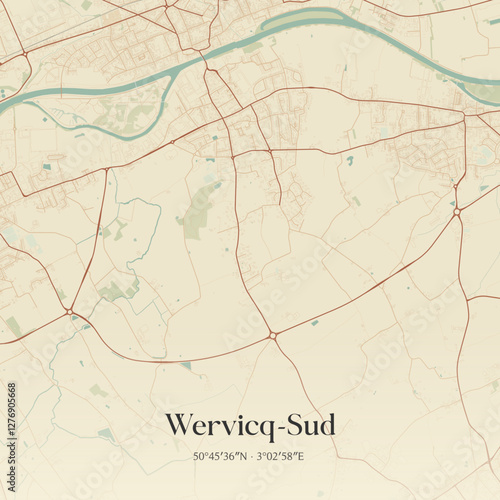 Vintage map of Wervicq-Sud, France.