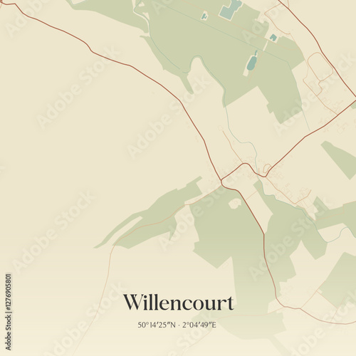 Vintage map of Willencourt, France.