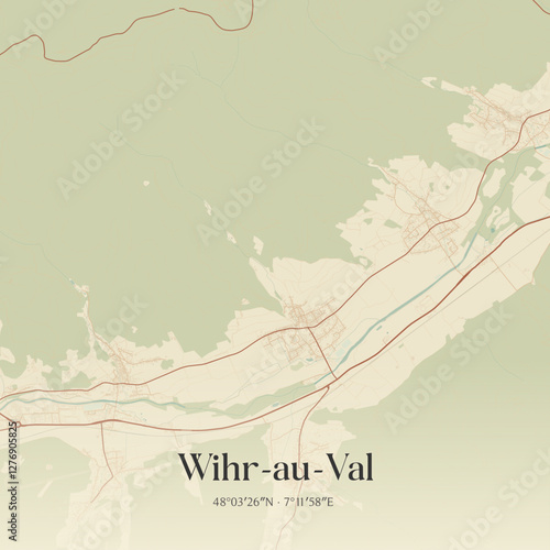 Vintage map of Wihr-au-Val, France.