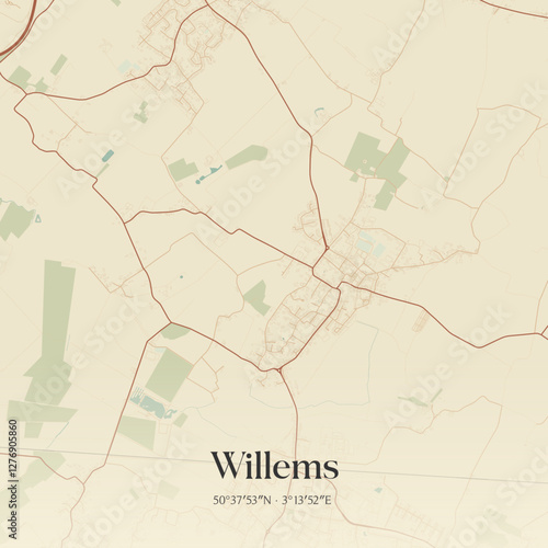 Vintage map of Willems, France.