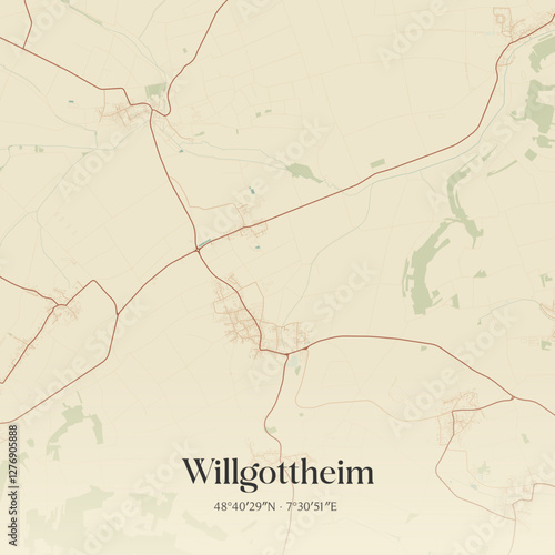 Vintage map of Willgottheim, France.
