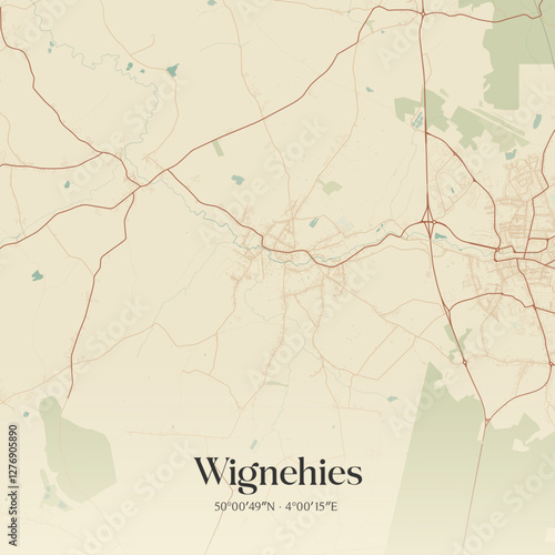 Vintage map of Wignehies, France.