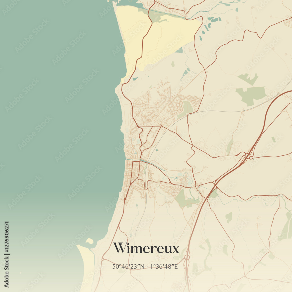 Fototapeta premium Vintage map of Wimereux, France.