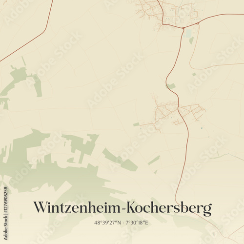 Vintage map of Wintzenheim-Kochersberg, France.