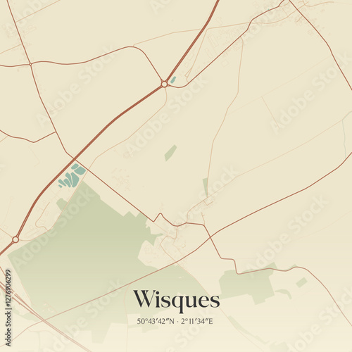 Vintage map of Wisques, France.