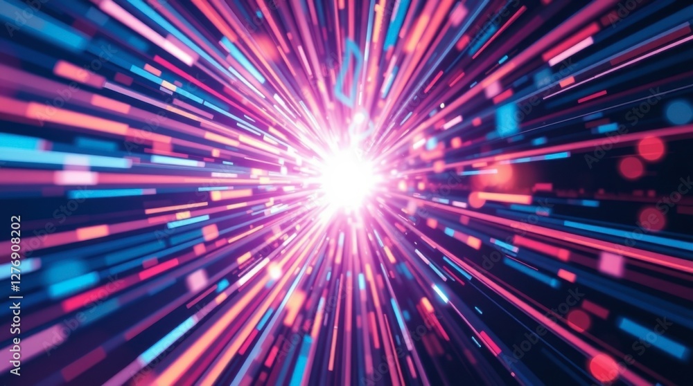 Naklejka premium Abstract Light Speed Lines Burst with Blue and Pink Colors