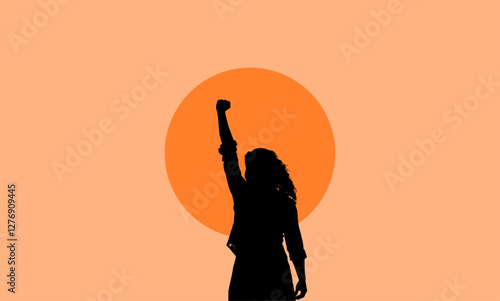 Körper Vektor Silhouette - Frau mit ausgestrecktem Arm und geballter Faust - Ziel - Freiheit und Zustimmung - Freude und Meinung