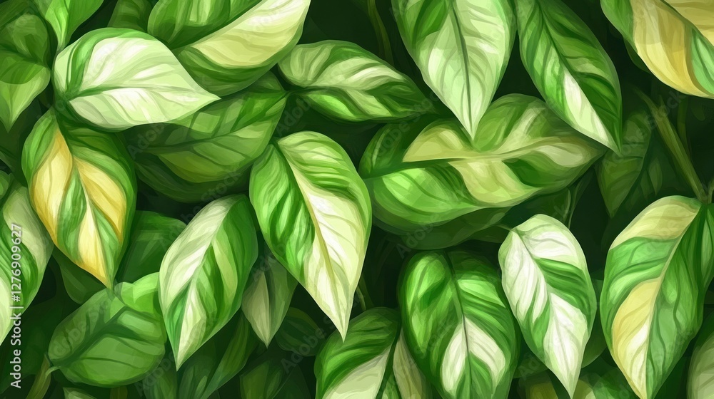 Fototapeta premium Vibrant Green Leaves Background Pattern with Fresh Botanical Beauty