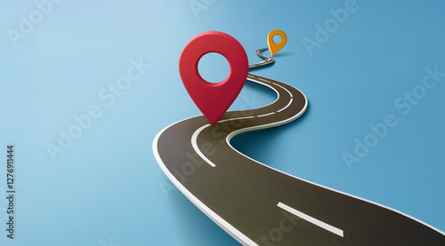 Business roadmap concept. Winding road with location pins on a blue background.