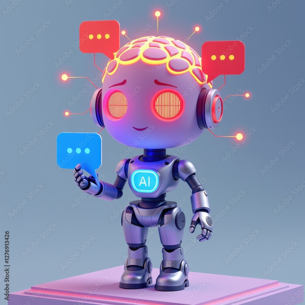 A futuristic AI robot, embodying the cutting-edge of artificial intelligence, stands confidently against a backdrop of complex digital circuitry