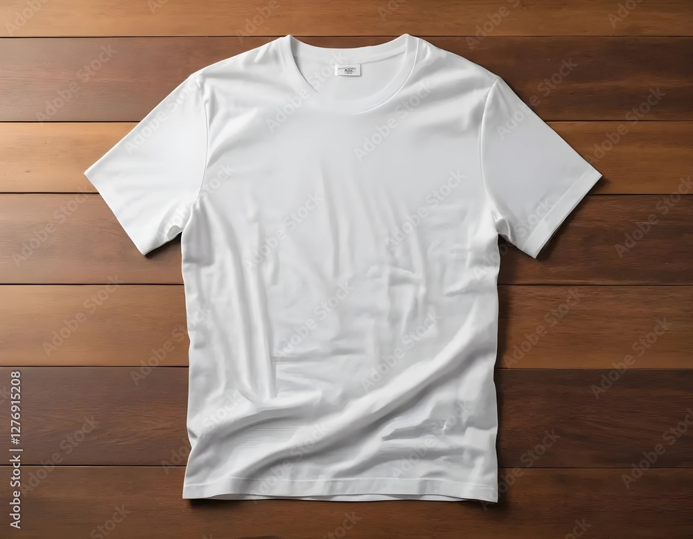 White T-Shirt on Wooden Background Minimalist Design White T-Shirt on Wooden Background Minimalist Design