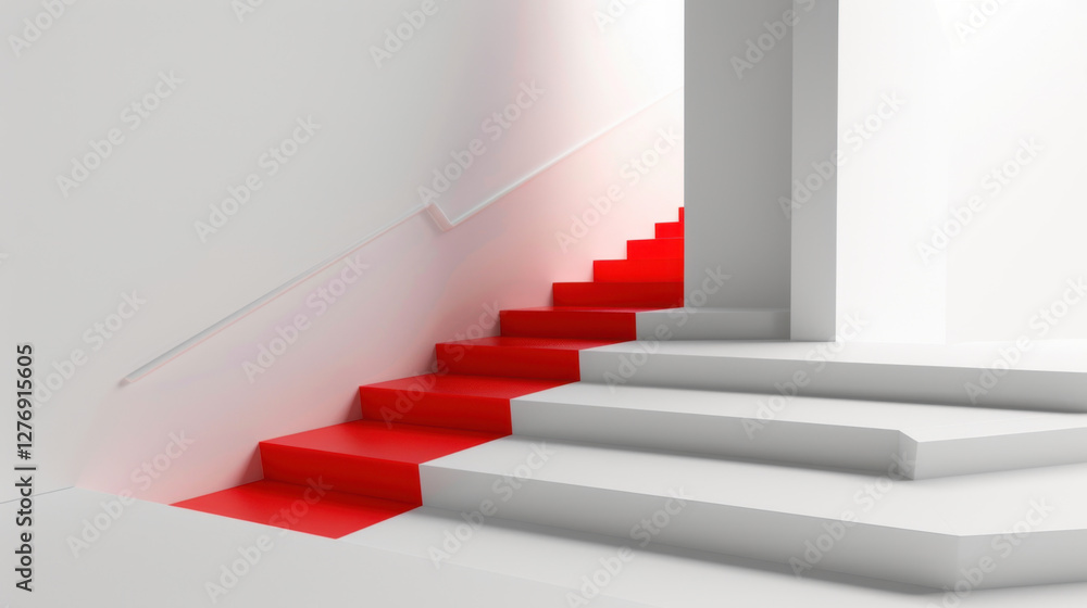 Fototapeta premium white staircase with red carpet