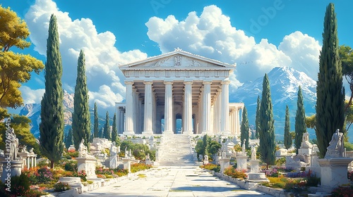 Greek temple ruins mountain summit high resolution hd picture
