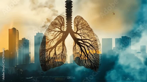 Environmental crisis lungs of the city in smog urban landscape graphic representation pollution impact	
