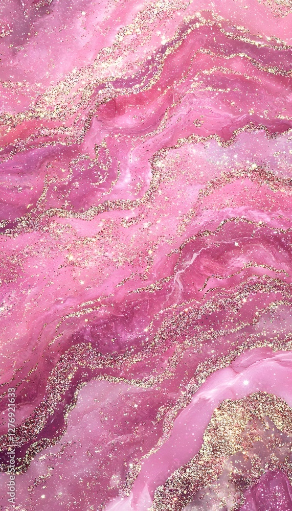 Fototapeta premium Abstract pink and purple swirls with glittering golden accents