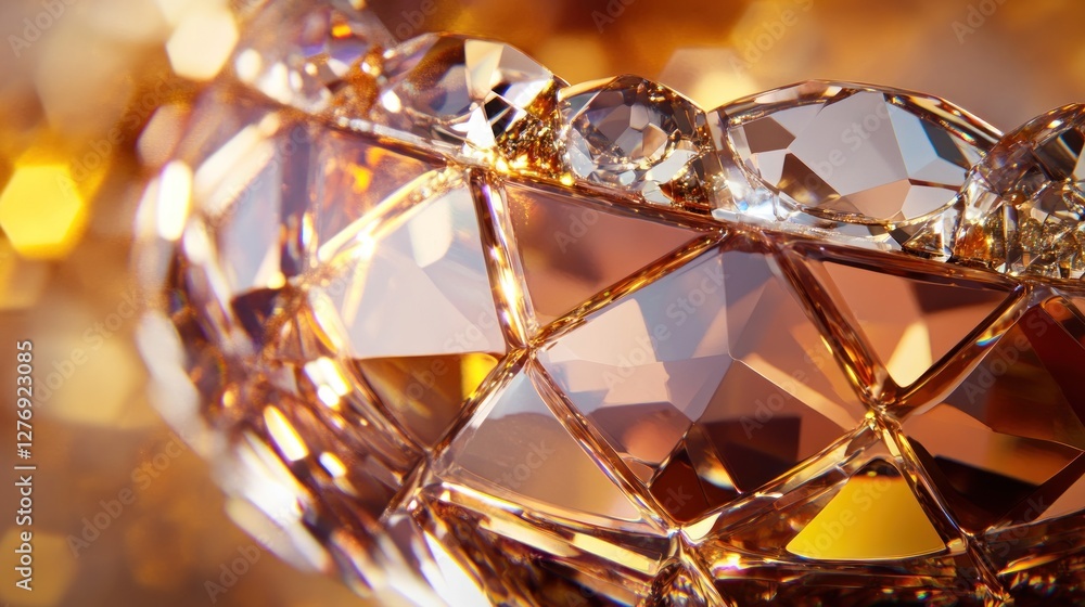 Close up shot of sparkling golden diamond with intricate facets Close up shot of sparkling golden diamond with intricate facets