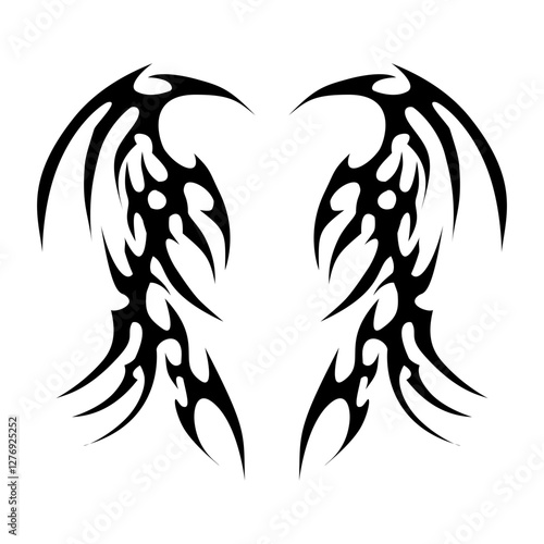Devil wings neo tribal Y2k tattoo design , cybersigilsm tattoo design for backbone, 