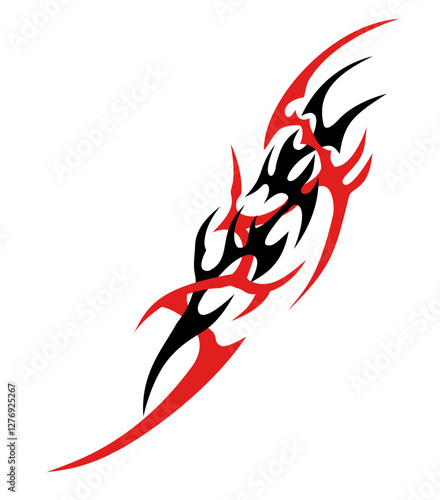 Red and black neo tribal Y2k tattoo design element, cybersigilsm art illustration.